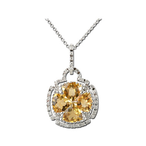 14K White Gold 0.15 ct. Diamond and 1/3 ct. Citrine Necklace - 16''