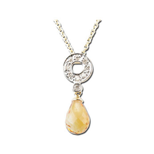 14K Yellow Gold 0.05 ct. Diamond and 1 1/3 ct. Citrine Necklace - 16''