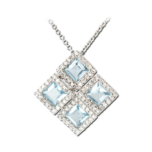 14K White Gold 1/4 ct. Diamond and 1 3/8 ct. Blue Topaz Necklace - 16