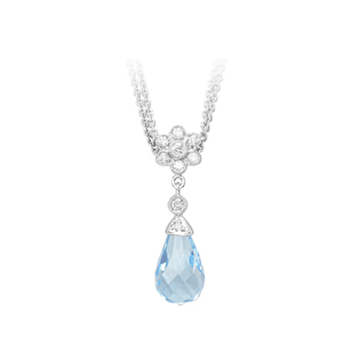 14K White Gold 0.08 ct. Diamond and 4 ct. Blue Topaz Necklace - 16