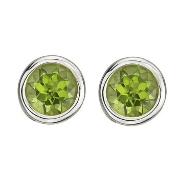 14K White Gold Bezel Set 6X6 MM Peridot Earring Studs