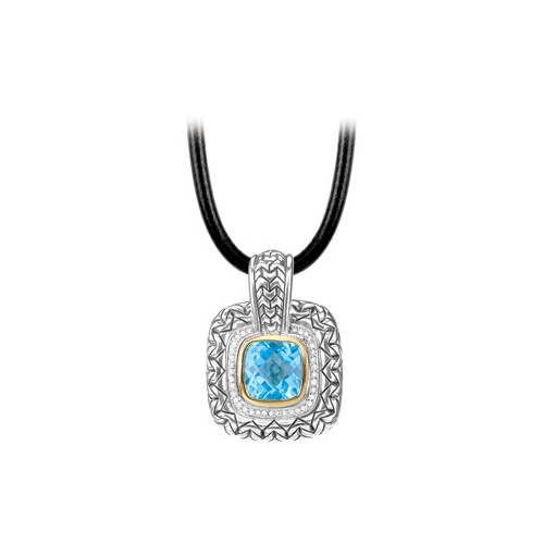18K Yellow Gold and Sterling Silver 0.09 ct. Diamond with 5 3/4 ct. Blue Topaz Necklace - 18''