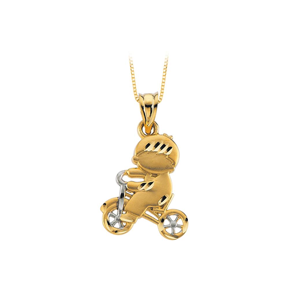 Two Tone Gold Child Tricycle Pendant