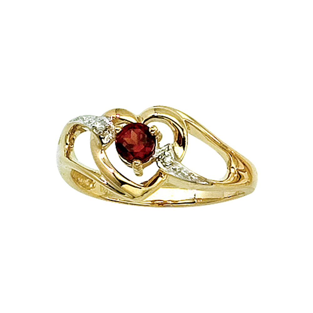 14K Yellow Gold 0.01 ct. Diamond and 4 MM Garnet Heart Ring