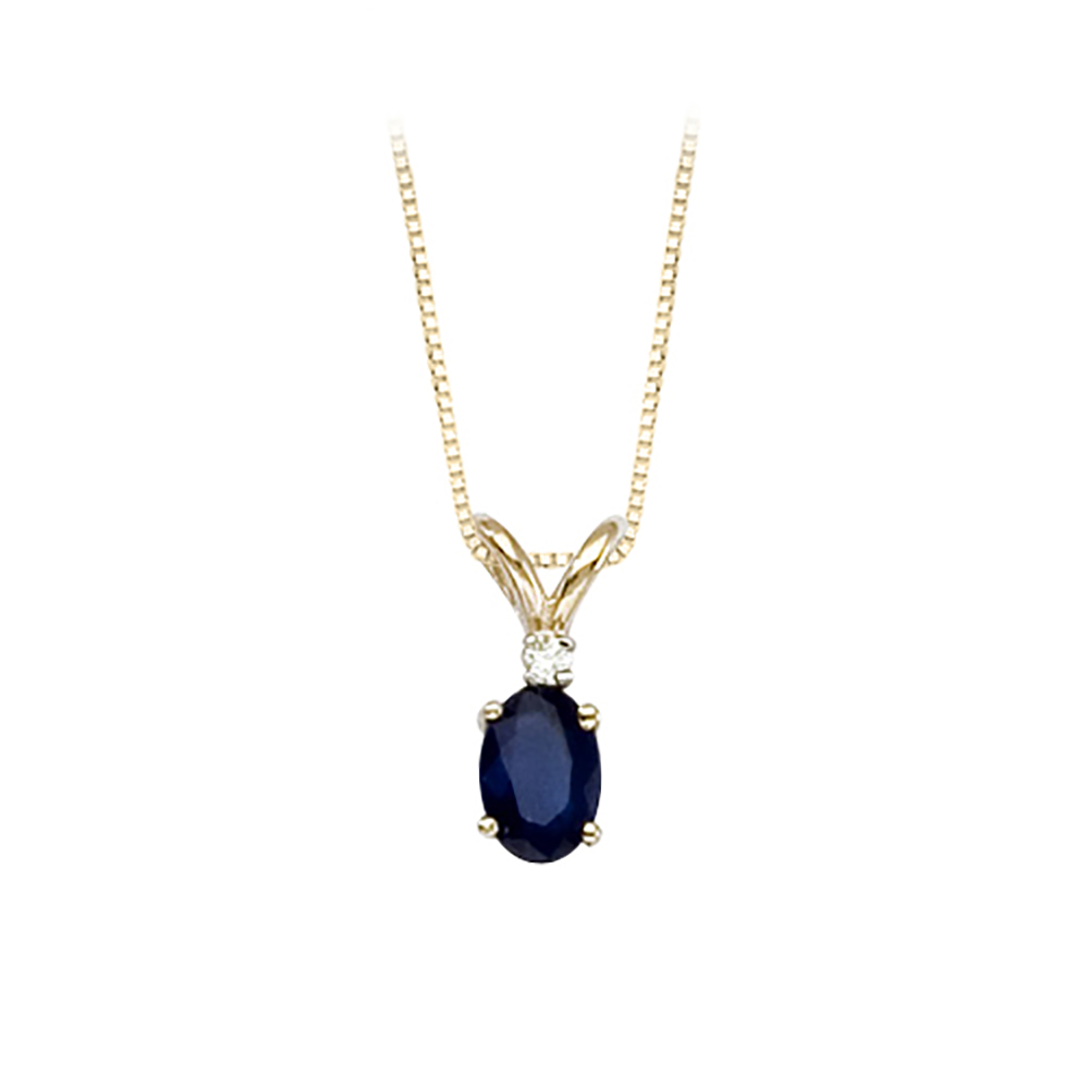14K Yellow/White Gold 0.02 ct. Diamond and 5/8 ct. Oval Shaped Sapphire Pendant with Chain