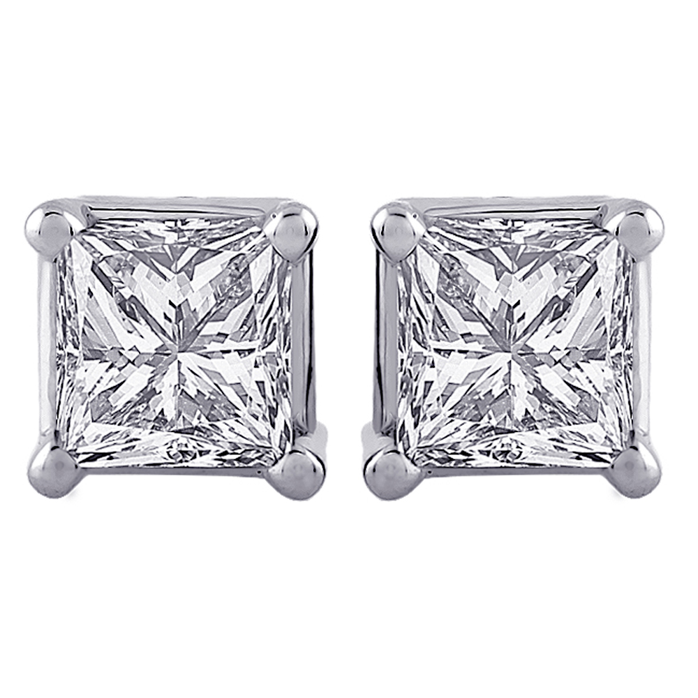 0.26 ct. KL - I2 Princess Cut Diamond Earring Studs in 14K White Gold