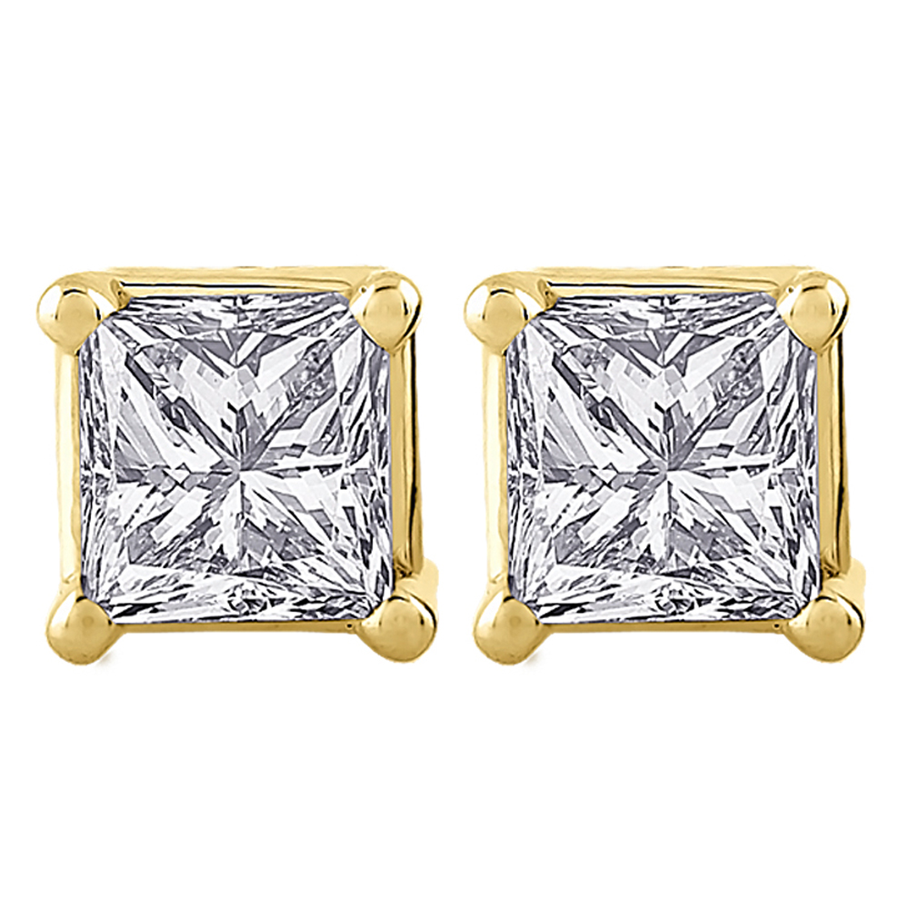 0.26 ct. KL - I2 Princess Cut Diamond Earring Studs in 14K Yellow Gold