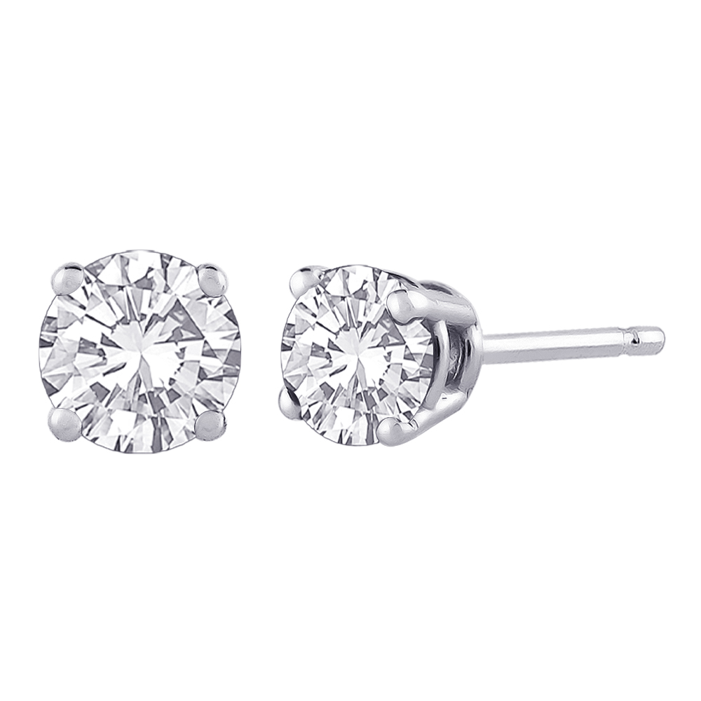0.1 ct. KL - I1 Round Brilliant Cut Diamond Earring Studs in 14K White Gold